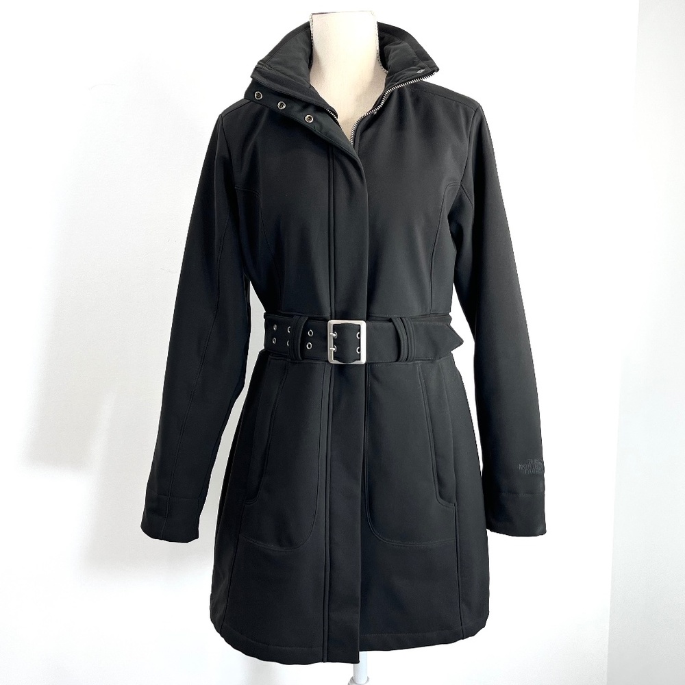 North Face Black Hayden Belted Soft Shell Parka Trench RARE